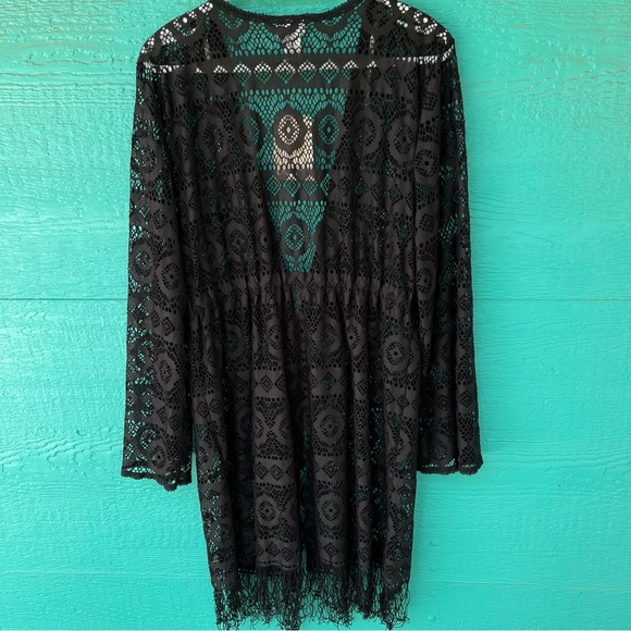 BLACK LACE LONGLINE DRAWSTRING FRINGE CARDIGAN WHIMSIGOTH SIZE XL NWT - Picture 6 of 8
